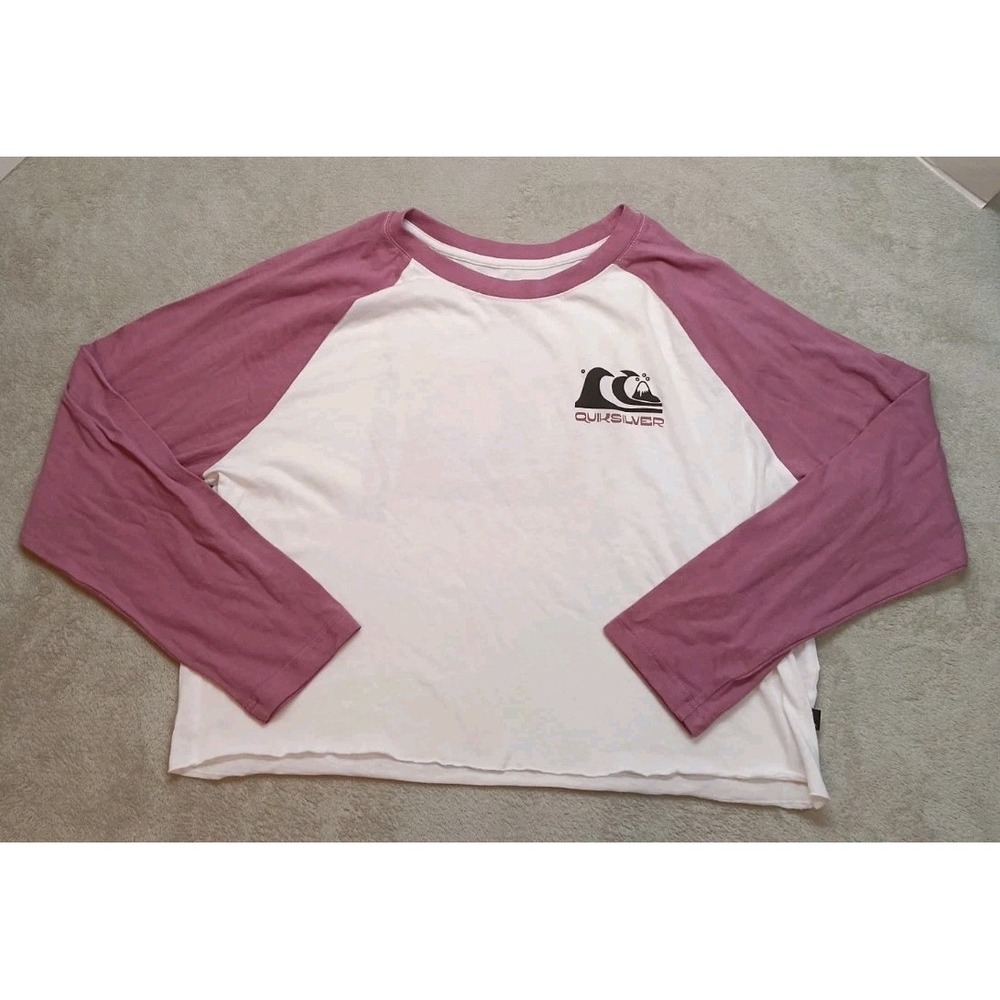 Quiksilver Womens Cropped Raglan Long Sleeve T-Shirt Sz Large Skater Grunge Crop